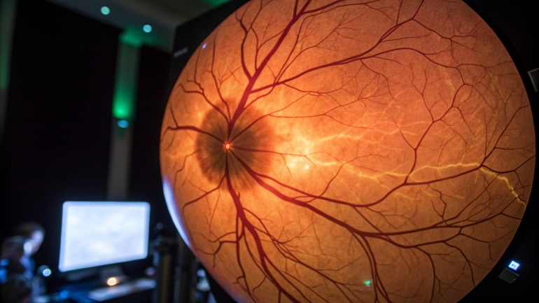 Fundus fluorescein angiography image from sanjeevani hospital offering retina diagnostics and trusted eye care in Lucknow